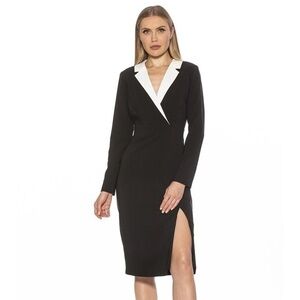 Women's ALEXIA ADMOR Collared Front Slit Sheath Blazer Dress Size 12 Black White